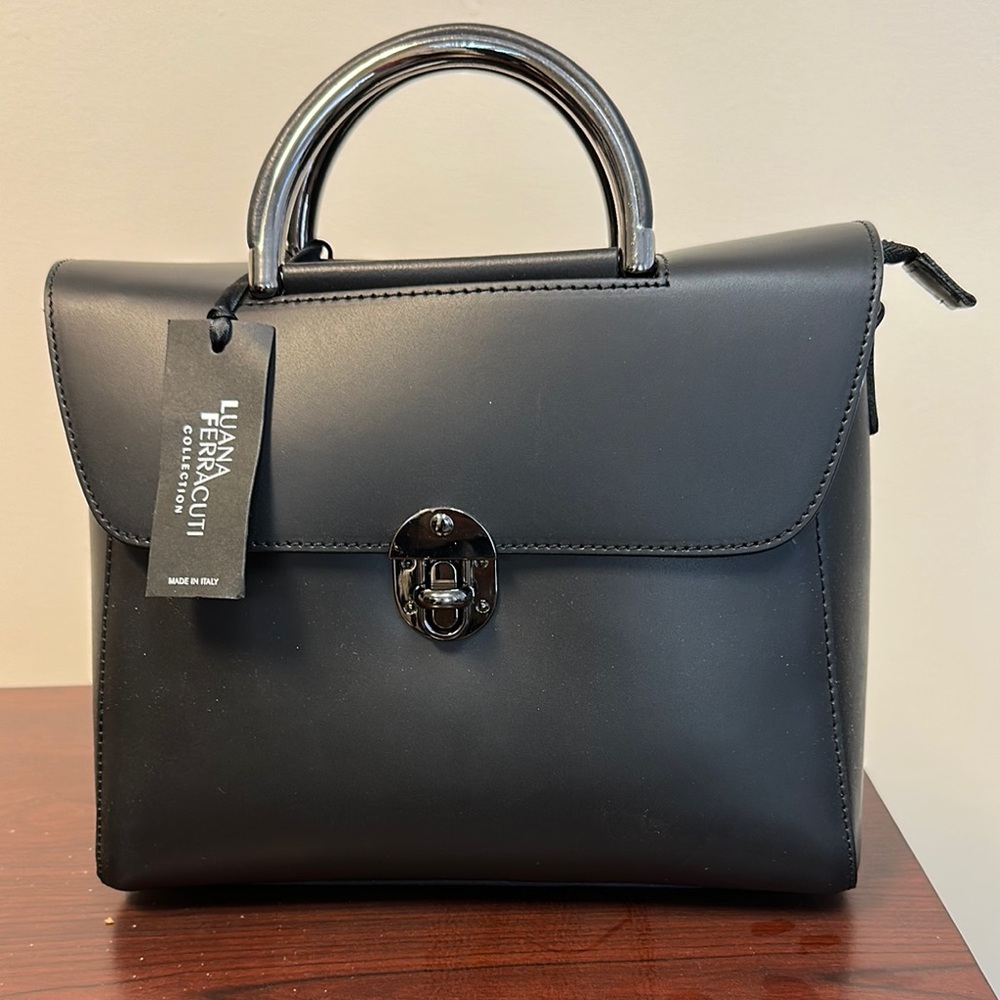 Luna Ferracini Black Leather Satchel/Crossbody bag NWT